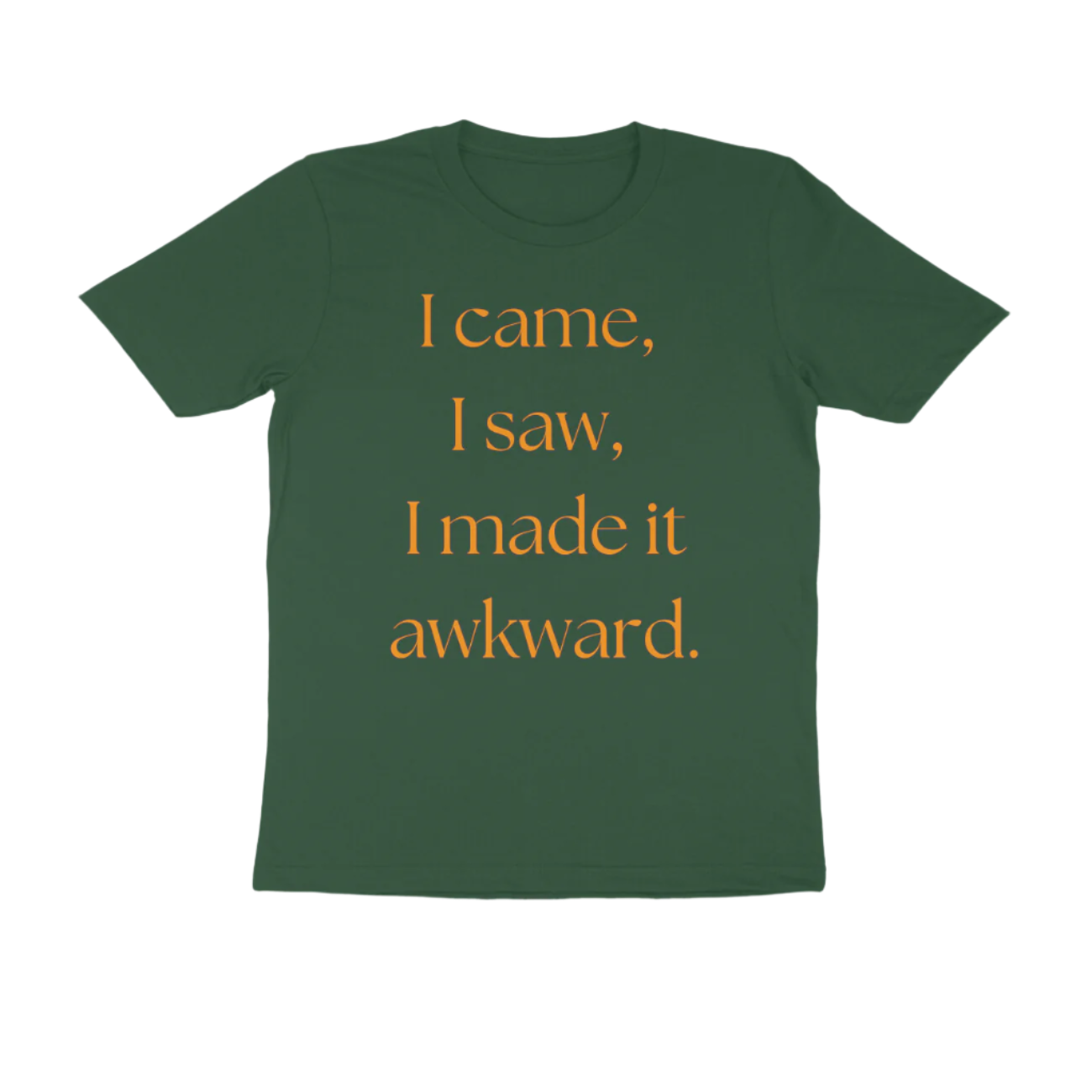 Awkward Men's T-Shirt in olive green color from Store Asmi featuring the quote “I came, I saw, I made it awkward.”