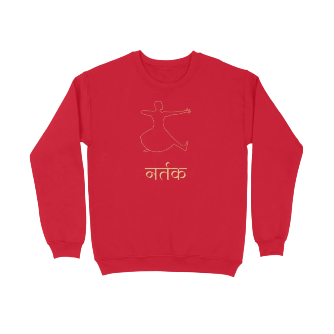 Bharatnatyam Nartak Sweatshirt red color featuring classical dance inspired mudra print for men dancers, Store Asmi