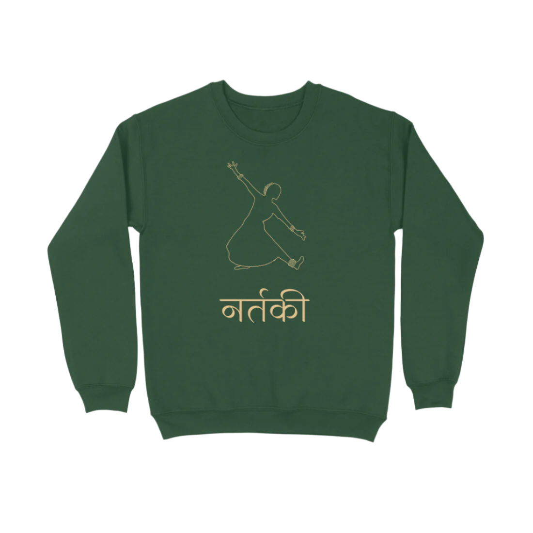 Bharatnatyam Nartaki Sweatshirt olive green color featuring Indian classical dance mudra print for women dancers, Store Asmi