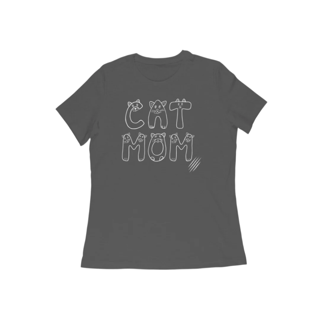 Cat Mom women’s charcoal grey Animal Lover Gift T-Shirt with cute cat face typography design by Store Asmi