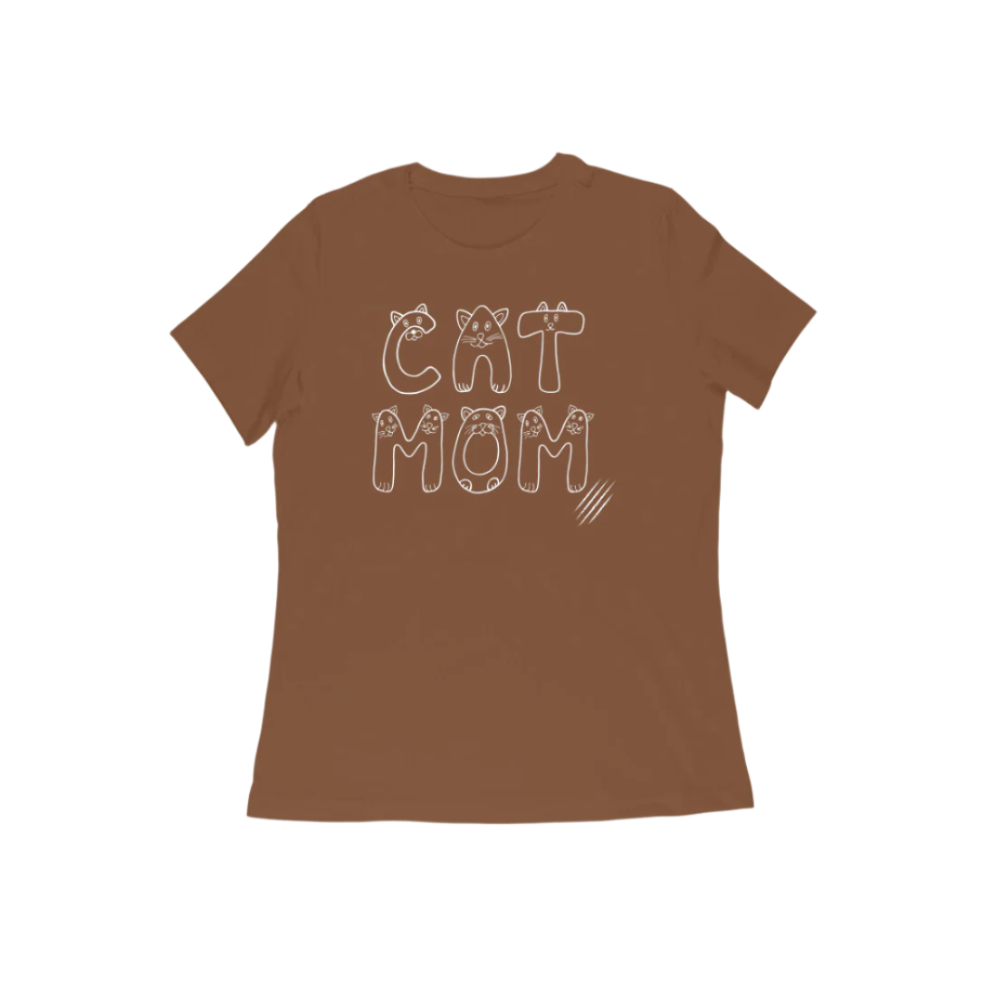 Cat Mom women’s coffee brown Animal Lover Gift T-Shirt with cute cat face typography design by Store Asmi