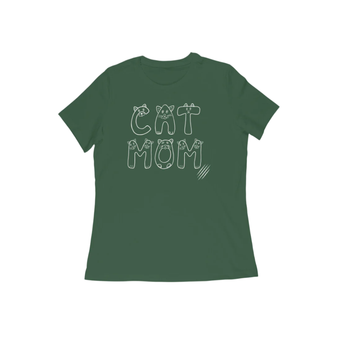 Cat Mom women’s olive green Animal Lover Gift T-Shirt with cute cat face typography design by Store Asmi