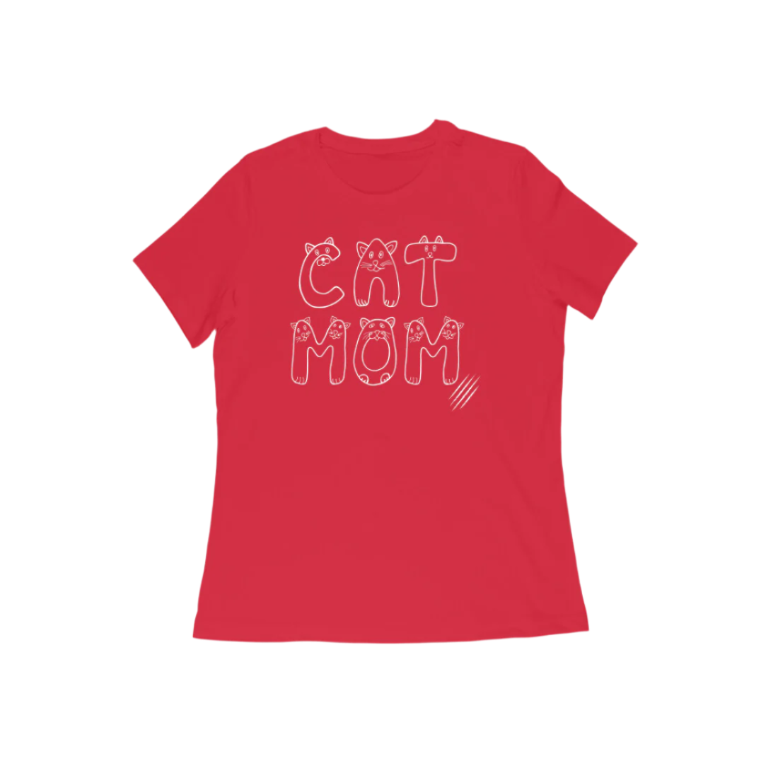 Cat Mom women’s red Animal Lover Gift T-Shirt with cute cat face typography design by Store Asmi