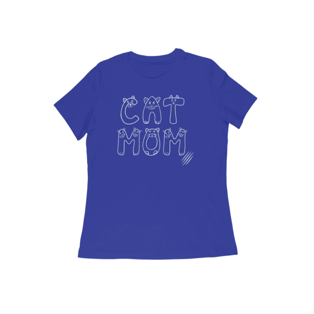 Cat Mom women’s royal blue Animal Lover Gift T-Shirt with cute cat face typography design by Store Asmi
