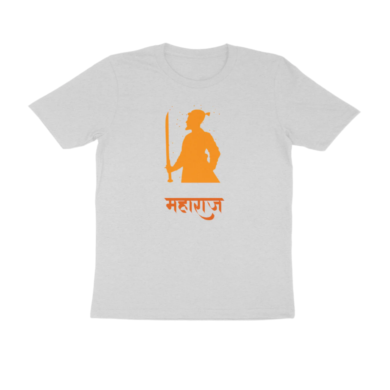 Chhatrapati Shivaji Maharaj Men’s T-Shirt melange grey with महाराज text and warrior graphic design honoring Maratha heritage by Store Asmi