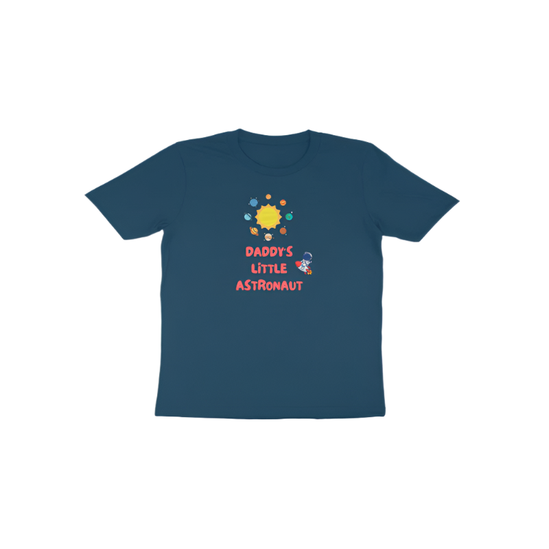 Daddy’s Little Astronaut Toddler’s T-Shirt in navy blue color from Store Asmi featuring astronaut space theme print.