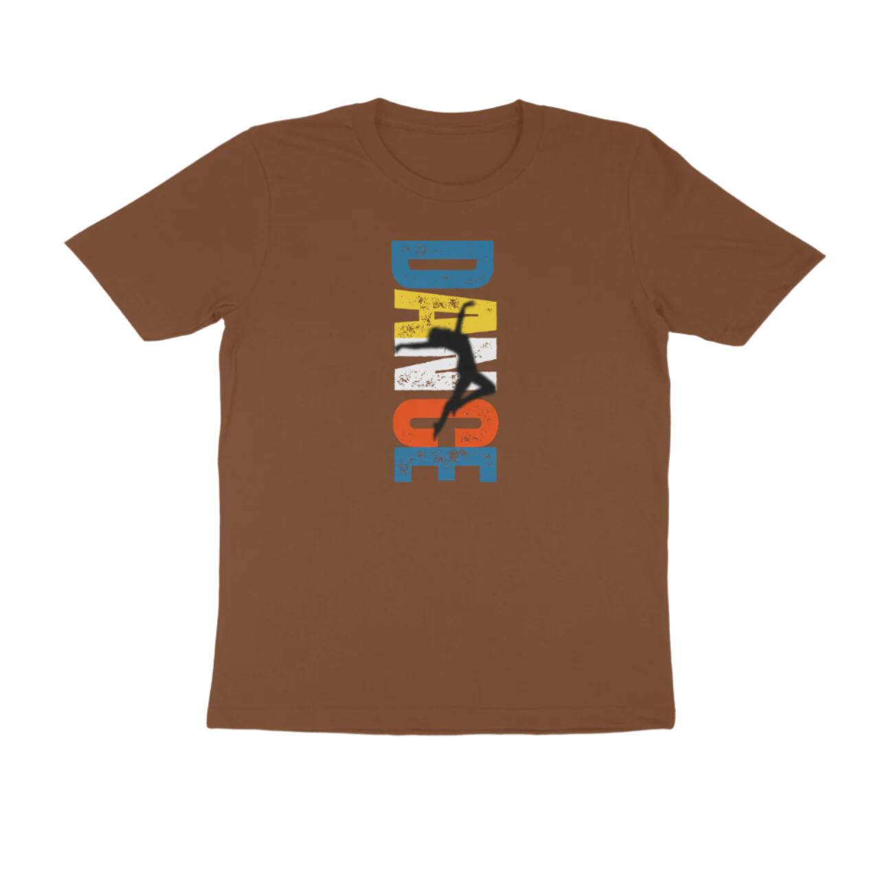 Dance Men’s Coffee Brown Round Neck Graphic Printed T-Shirt from Store Asmi featuring dancer silhouette and bold typography.