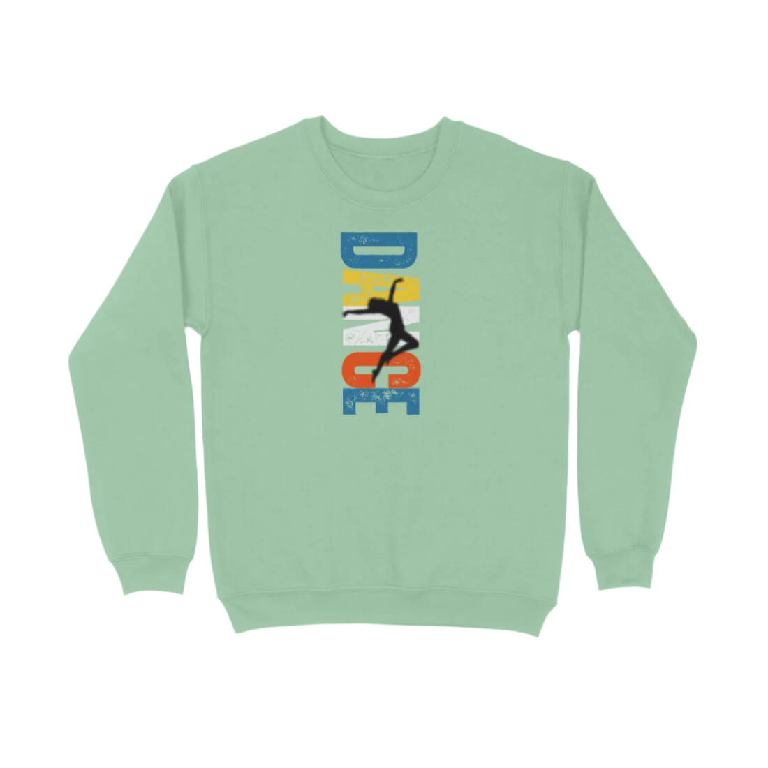 Dance Mint Green Unisex Graphic Sweatshirt from Store Asmi with bold typography and dancer silhouette, perfect for performers.