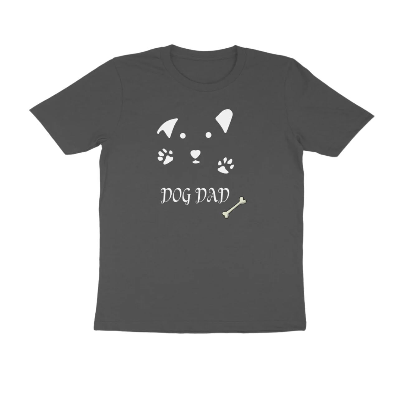 Dog Dad Men’s T-Shirt charcoal grey with dog face and bone graphic, funny animal lover gift t-shirt by Store Asmi
