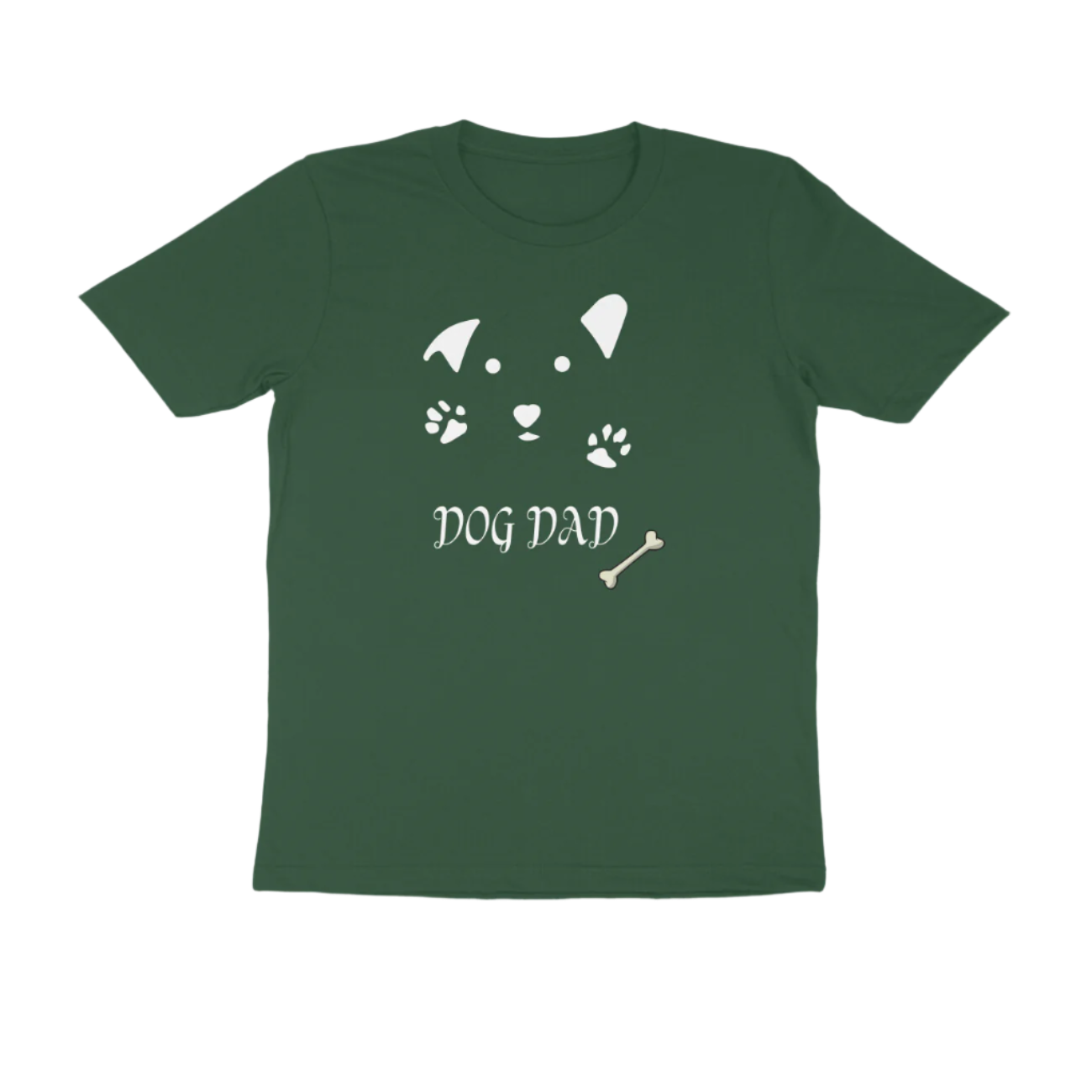 Dog Dad Men’s T-Shirt olive green with dog face and bone graphic, funny animal lover gift t-shirt by Store Asmi