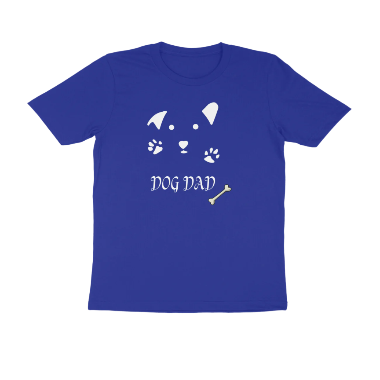 Dog Dad Men’s T-Shirt royal blue with dog face and bone graphic, funny animal lover gift t-shirt by Store Asmi