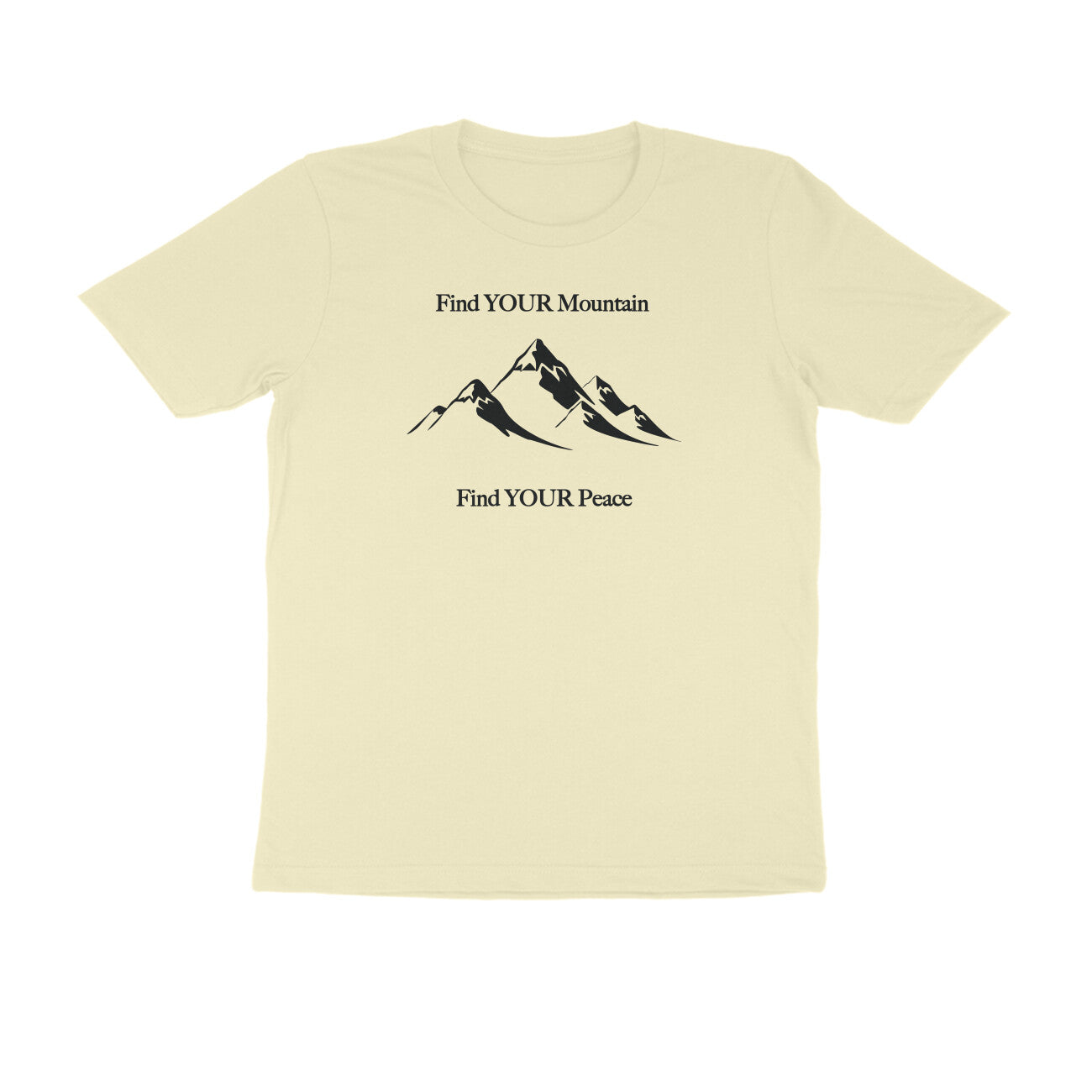 Find Your Mountain graphic printed men's t-shirt in almond color - front view