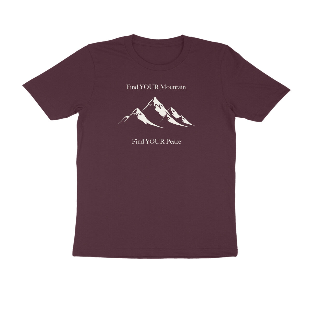 Find Your Mountain graphic printed men's t-shirt in burgundy color - front view