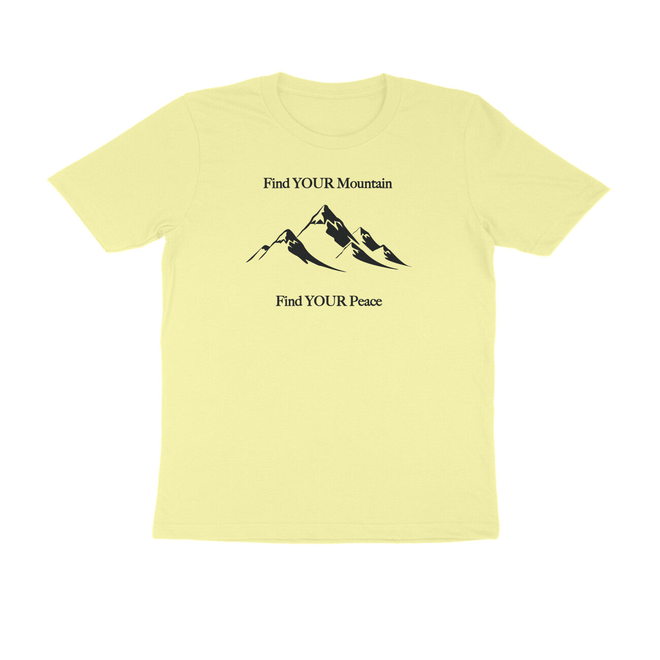 Find Your Mountain graphic printed men's t-shirt in butter yellow color - front view