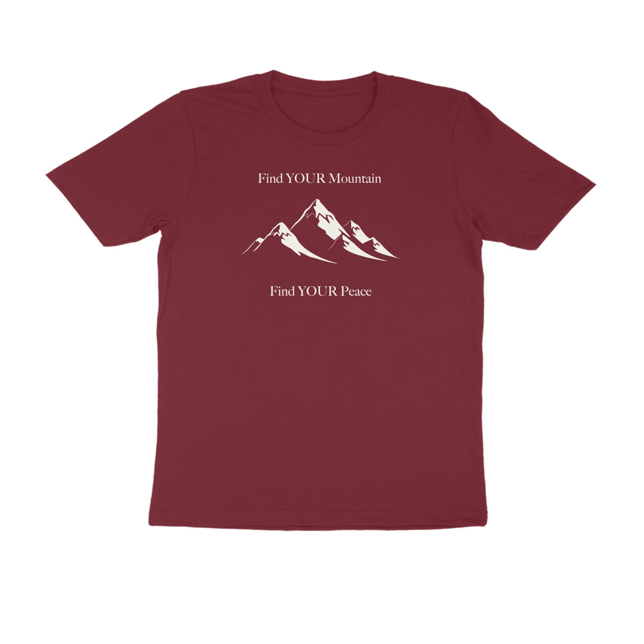 Find Your Mountain graphic printed men's t-shirt in maroon color - front view
