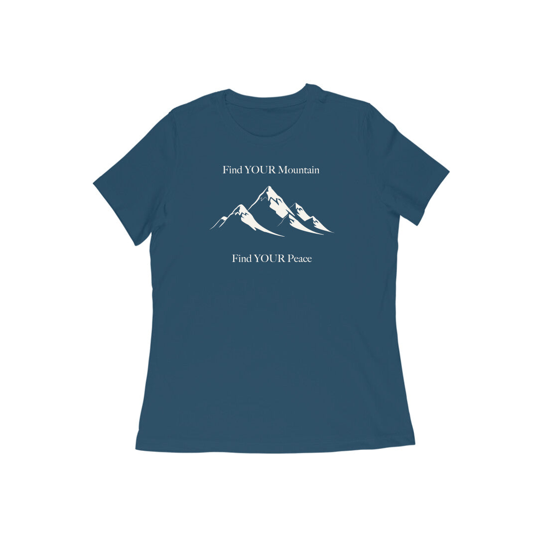 Find Your Mountain graphic printed women's t-shirt in navy blue color - front view