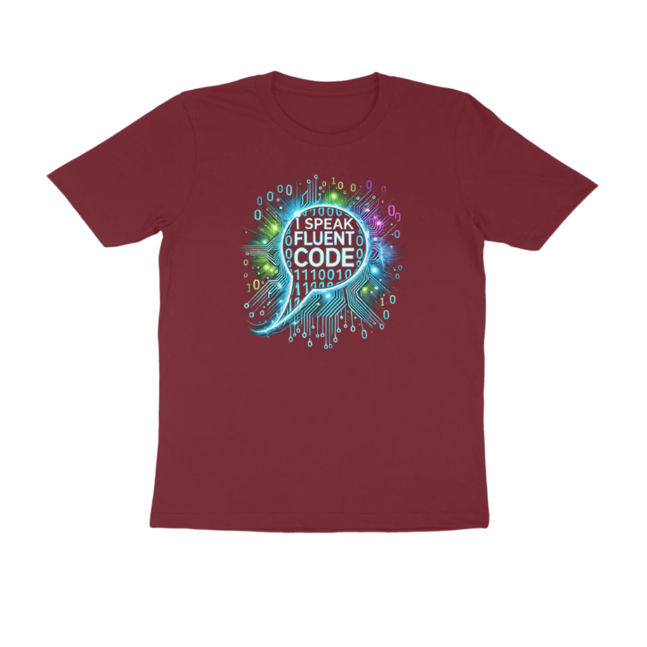 Fluent Code Men's T-Shirt maroon color for programmers and developers with I Speak Fluent Code quote, Store Asmi
