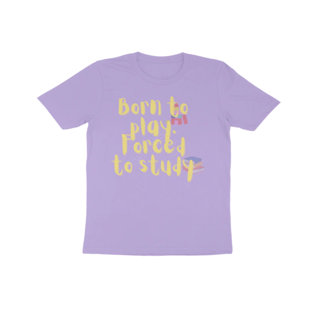 Forced to Study Kid’s T-Shirt in iris lavender color from Store Asmi featuring “Born to play, Forced to study” funny quote design.