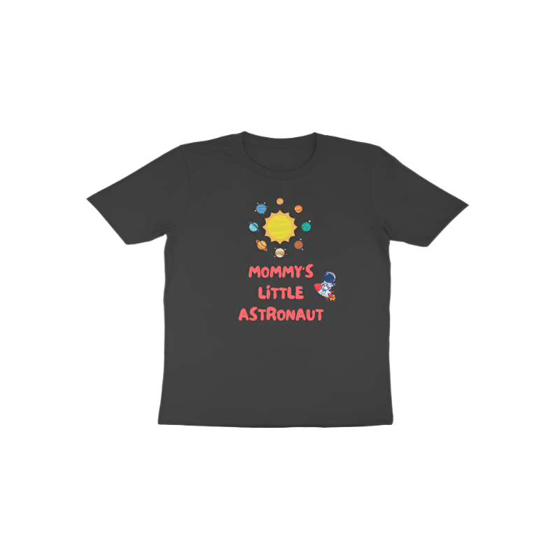 Mommy’s Little Astronaut Toddler’s T-Shirt in black color from Store Asmi with cute astronaut space theme design.