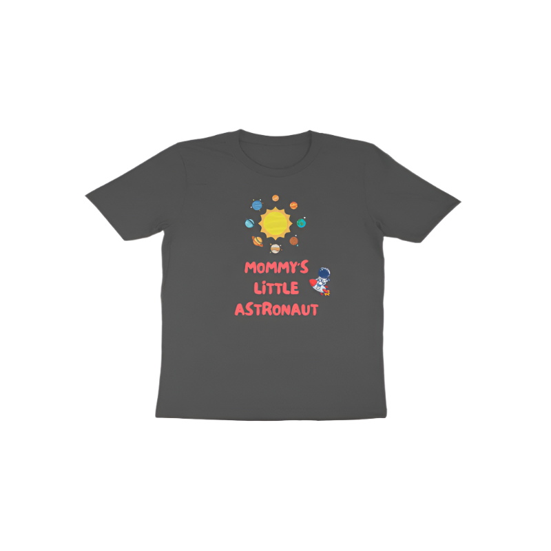 Mommy’s Little Astronaut Toddler’s T-Shirt in charcoal grey color from Store Asmi with cute astronaut space theme design.
