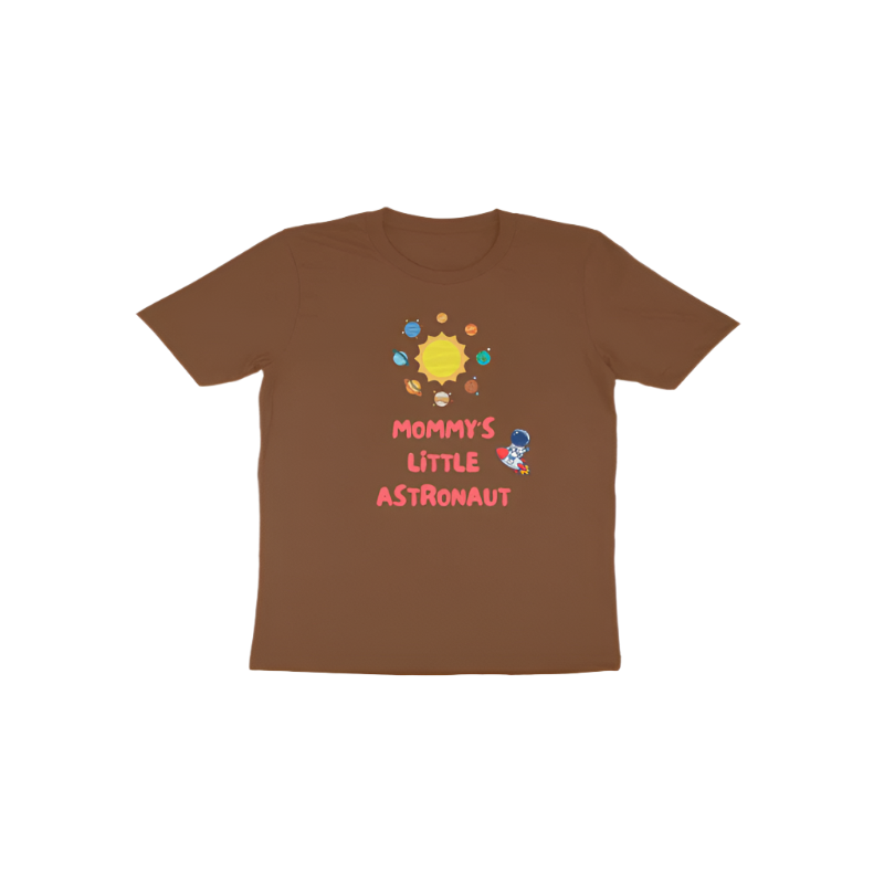 Mommy’s Little Astronaut Toddler’s T-Shirt in coffee brown color from Store Asmi with cute astronaut space theme design.