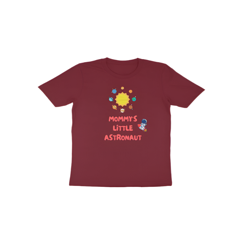 Mommy’s Little Astronaut Toddler’s T-Shirt in maroon color from Store Asmi with cute astronaut space theme design.