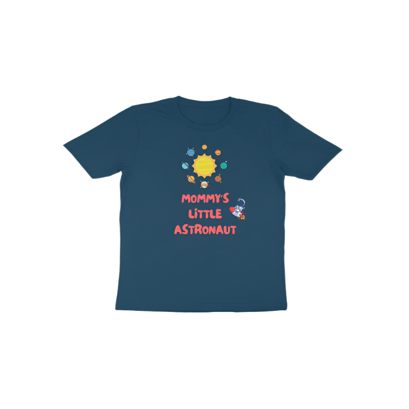 Mommy’s Little Astronaut Toddler’s T-Shirt in navy blue color from Store Asmi with cute astronaut space theme design.