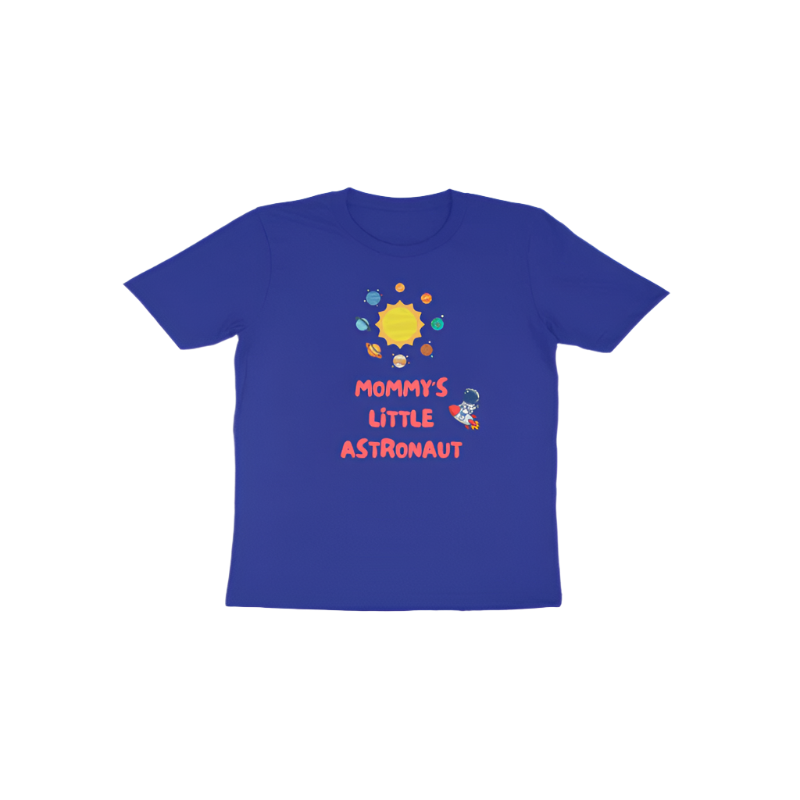 Mommy’s Little Astronaut Toddler’s T-Shirt in royal blue color from Store Asmi with cute astronaut space theme design.