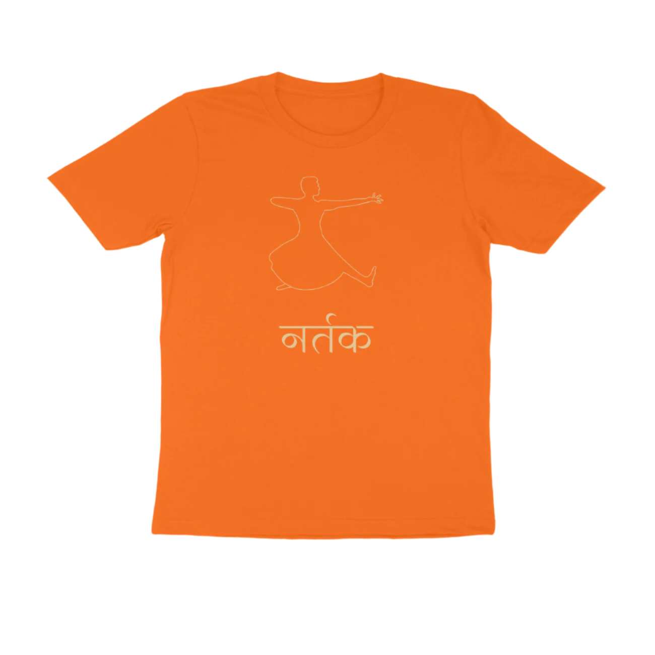 Nartak Bharatnatyam Men's T-Shirt orange color with classical dance graphic print inspired by Indian mudras and heritage art, Store Asmi