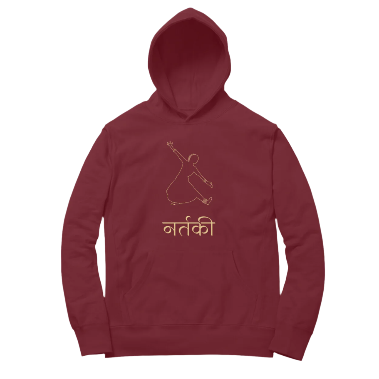 Nartaki Bharatnatyam Hoodie maroon color with classical Indian dance inspired design and mudra artwork for women, Store Asmi
