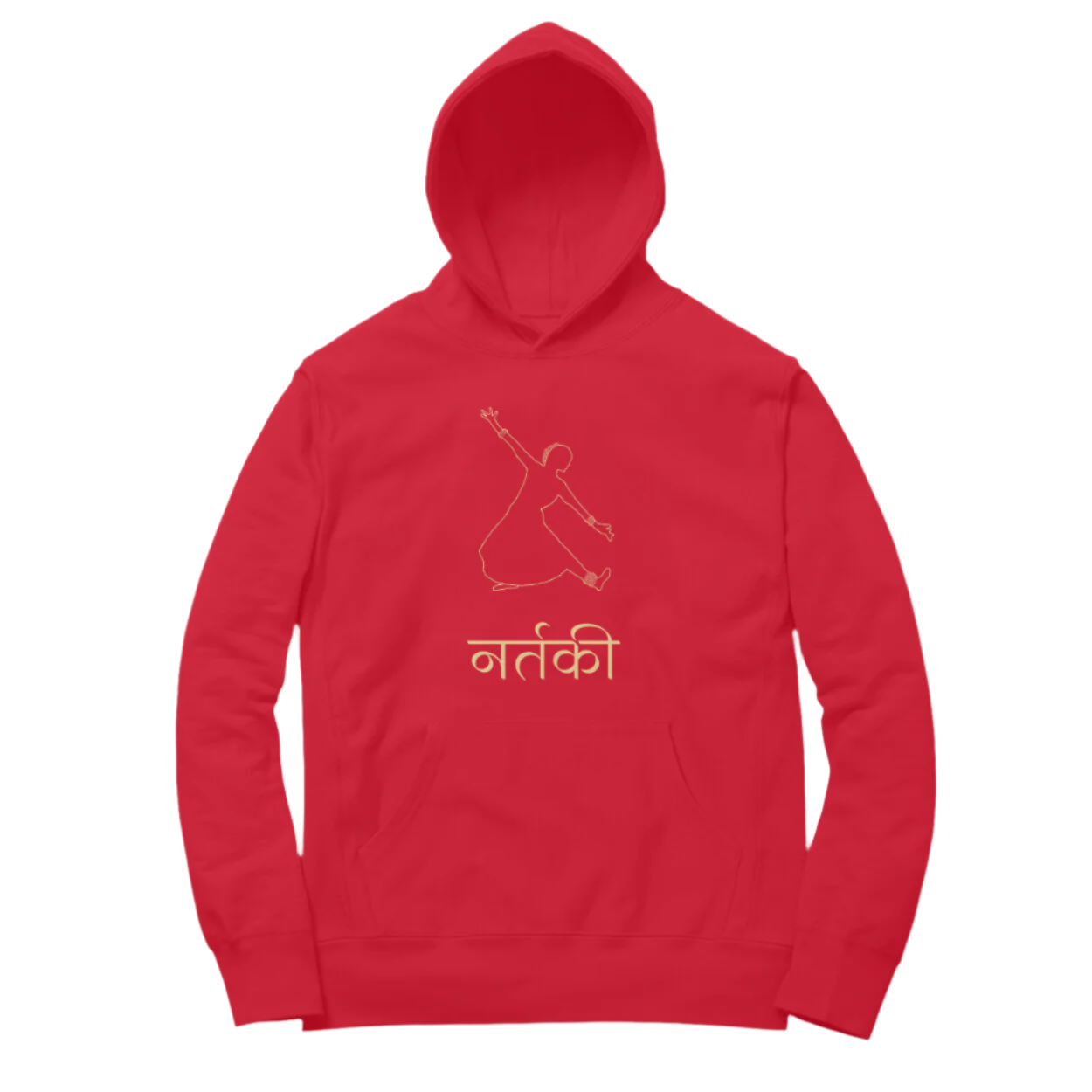 Nartaki Bharatnatyam Hoodie red color with classical Indian dance inspired design and mudra artwork for women, Store Asmi