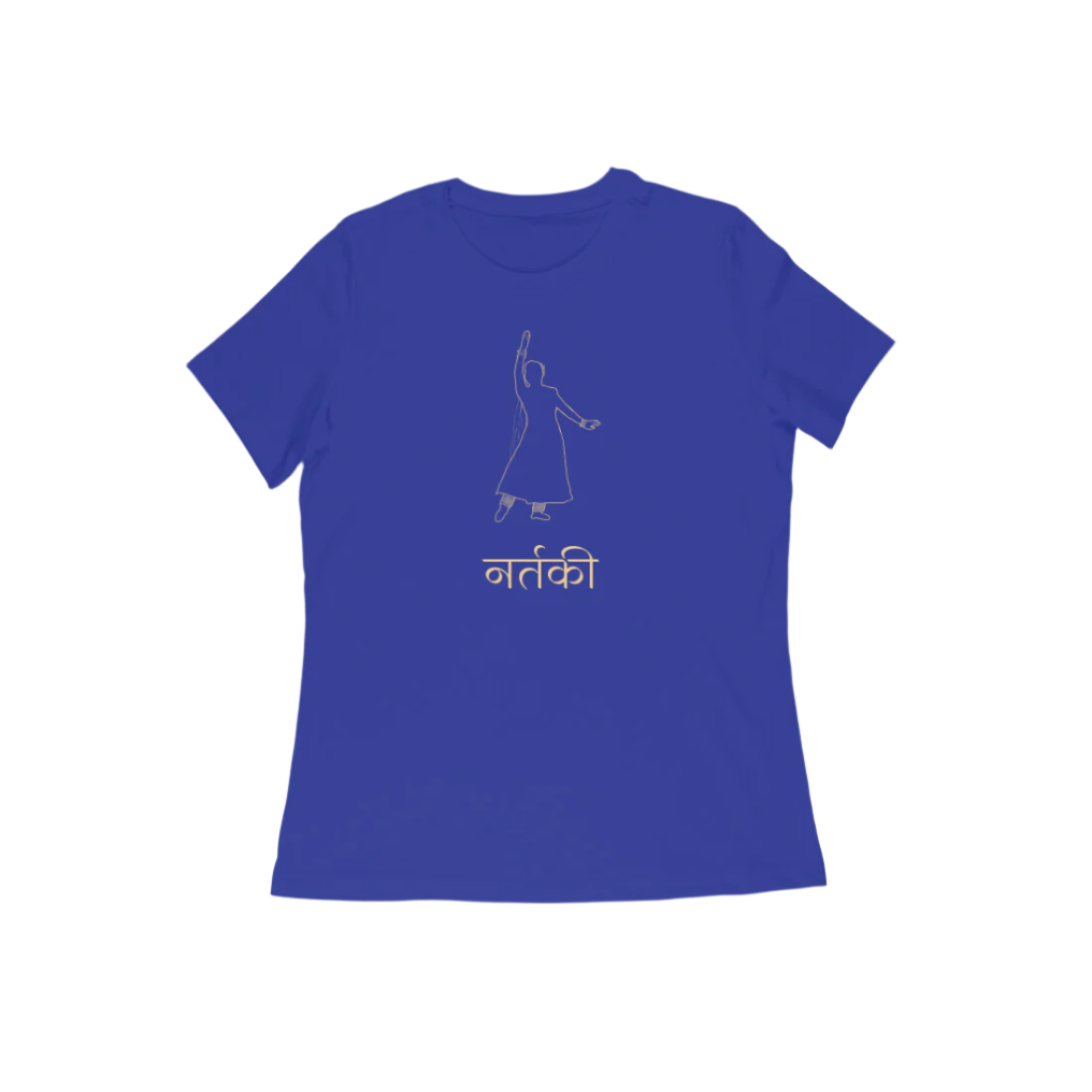 Nartaki Kathak T-Shirt for Women in royal blue color from Store Asmi featuring Kathak Mudra dance pose print.