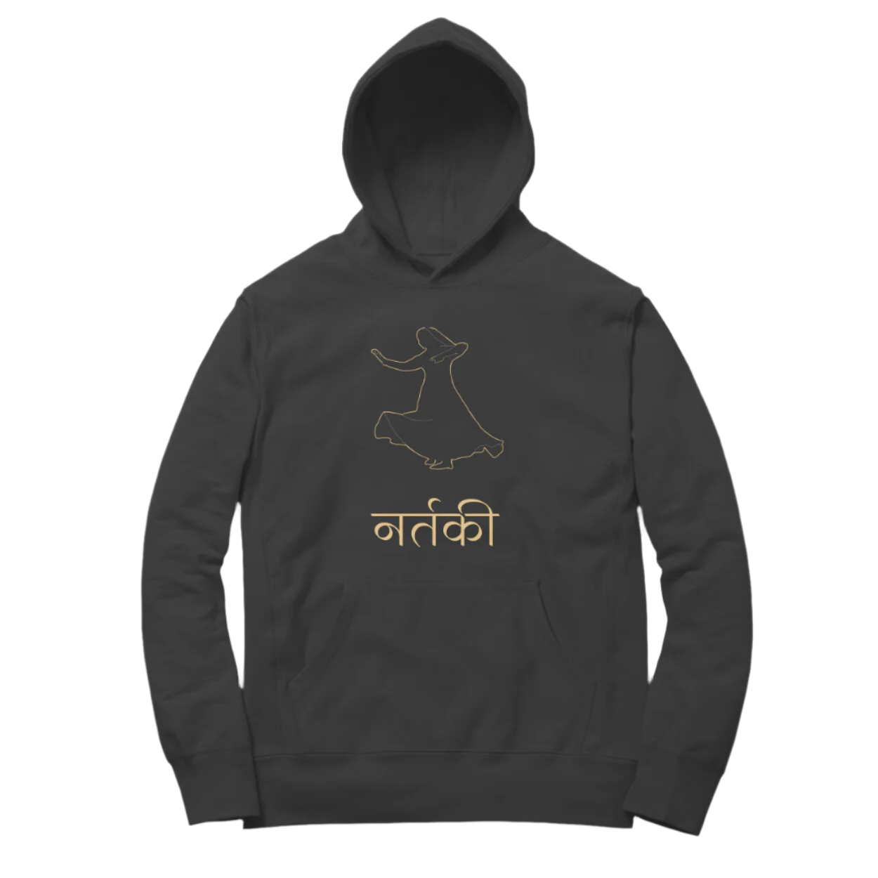 Nartaki Kathak Women’s Hoodie in black color from Store Asmi featuring elegant Kathak Mudra classical dance print.