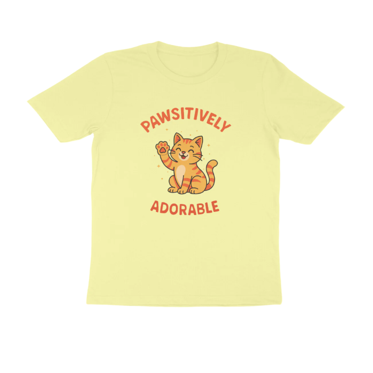 Pawsitively Cat men’s butter yellow Animal T-Shirt with cute cat graphic and funny quote, perfect Cat Lover T-Shirt by Store Asmi.