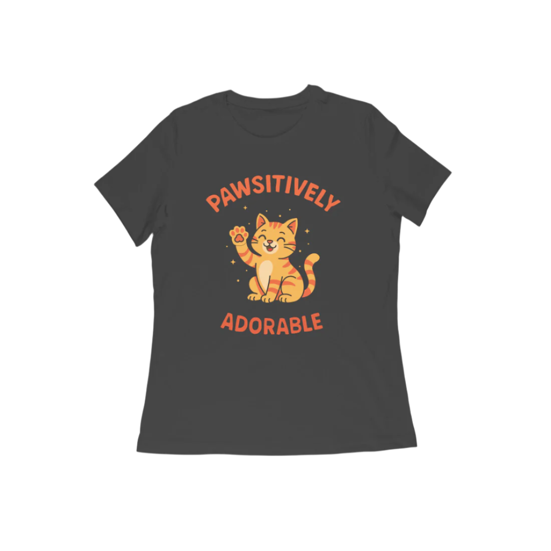 Pawsitively Cat women’s black Funny Quote T-Shirt with cute cat illustration, perfect Animal and Cat Lover T-Shirt by Store Asmi.