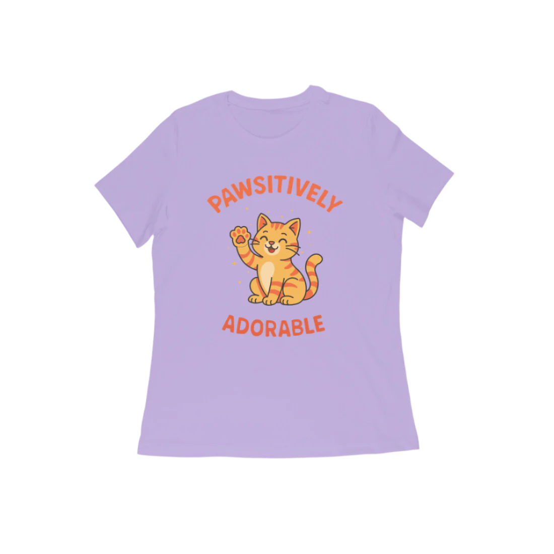 Pawsitively Cat women’s iris lavender Funny Quote T-Shirt with cute cat illustration, perfect Animal and Cat Lover T-Shirt by Store Asmi.
