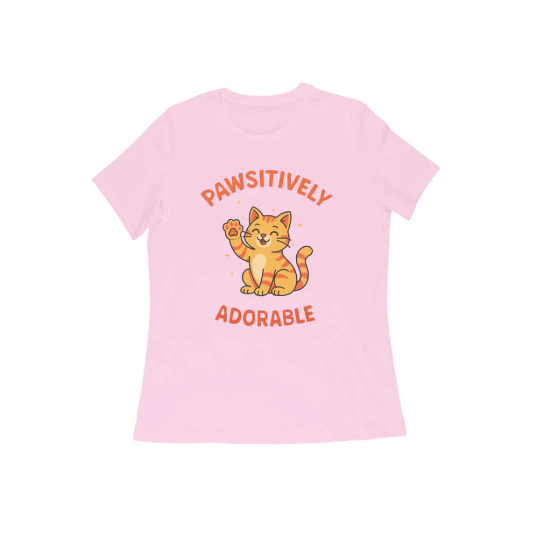 Pawsitively Cat women’s light pink Funny Quote T-Shirt with cute cat illustration, perfect Animal and Cat Lover T-Shirt by Store Asmi.