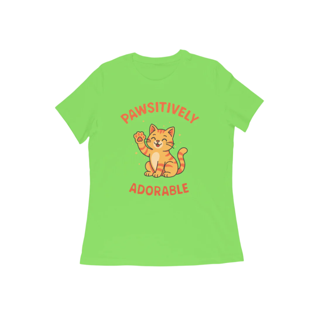 Pawsitively Cat women’s liril green Funny Quote T-Shirt with cute cat illustration, perfect Animal and Cat Lover T-Shirt by Store Asmi