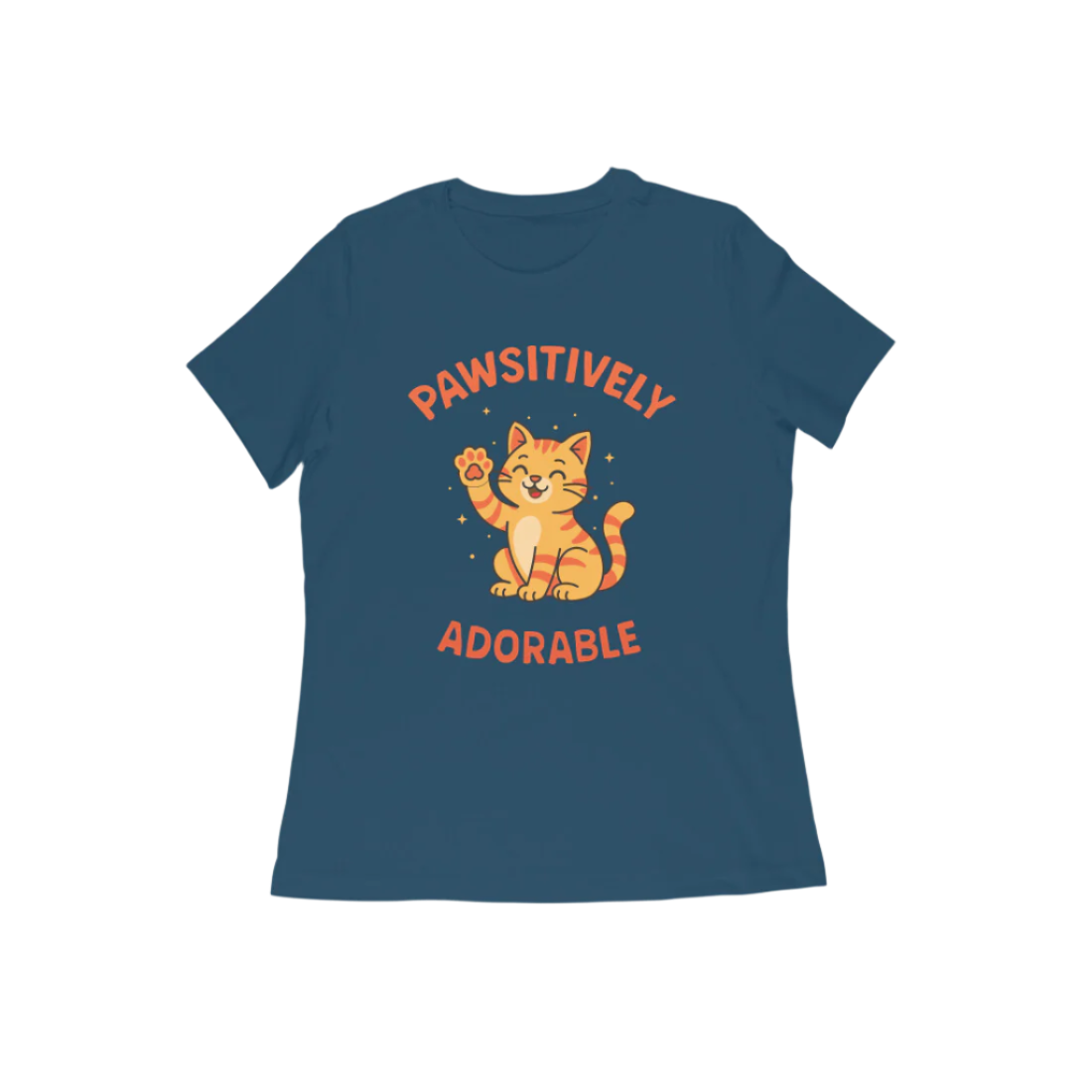Pawsitively Cat women’s navy blue Funny Quote T-Shirt with cute cat illustration, perfect Animal and Cat Lover T-Shirt by Store Asmi.