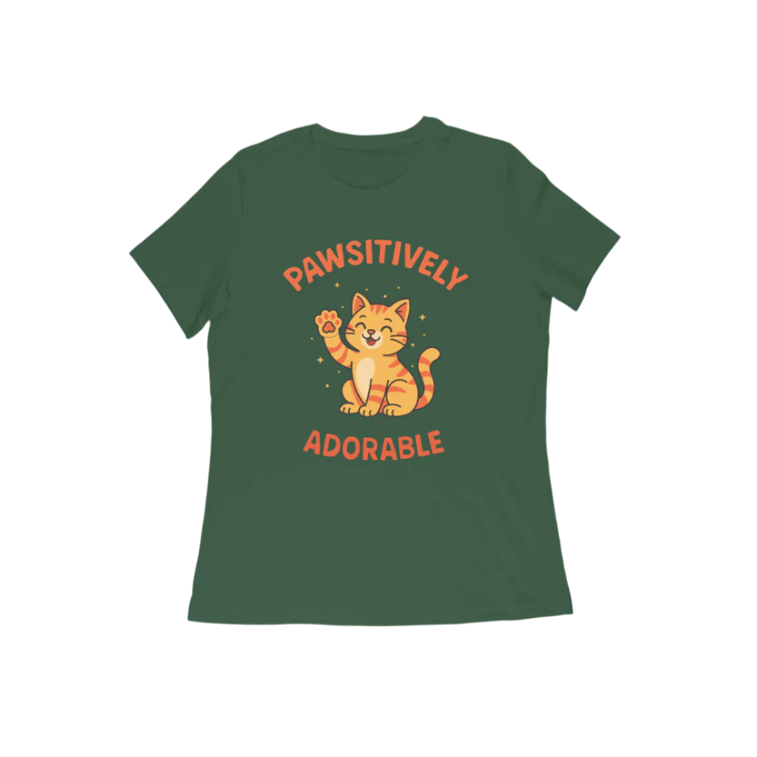 Pawsitively Cat women’s olive green Funny Quote T-Shirt with cute cat illustration, perfect Animal and Cat Lover T-Shirt by Store Asmi.