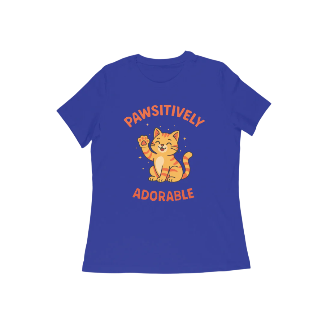 Pawsitively Cat women’s royal blue Funny Quote T-Shirt with cute cat illustration, perfect Animal and Cat Lover T-Shirt by Store Asmi.