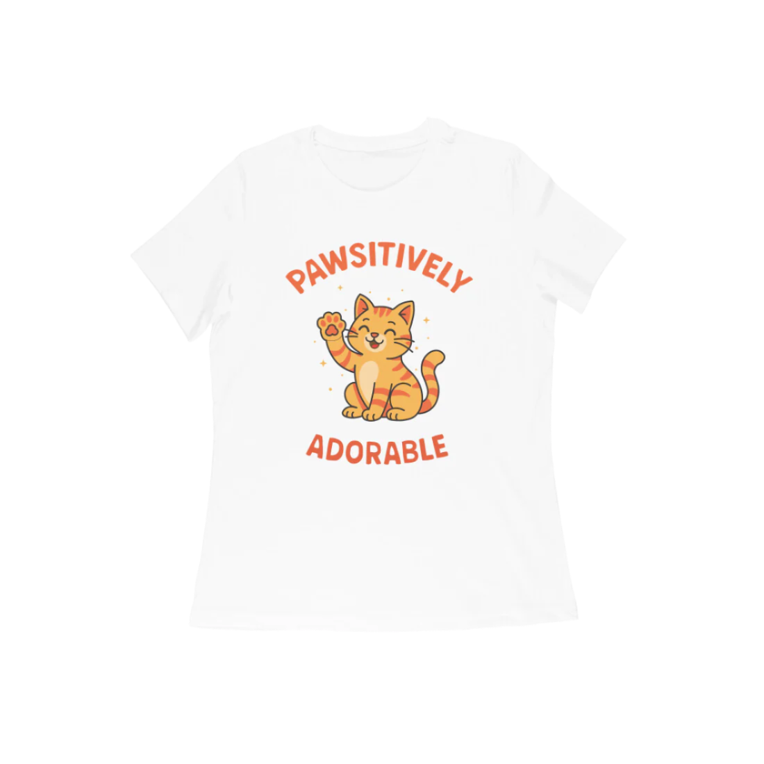 Pawsitively Cat women’s white Funny Quote T-Shirt with cute cat illustration, perfect Animal and Cat Lover T-Shirt by Store Asmi.