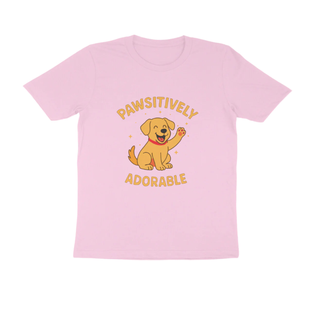 Pawsitively Dog Men’s T-Shirt light pink with cartoon dog graphic and funny quote, animal lover t-shirt by Store Asmi