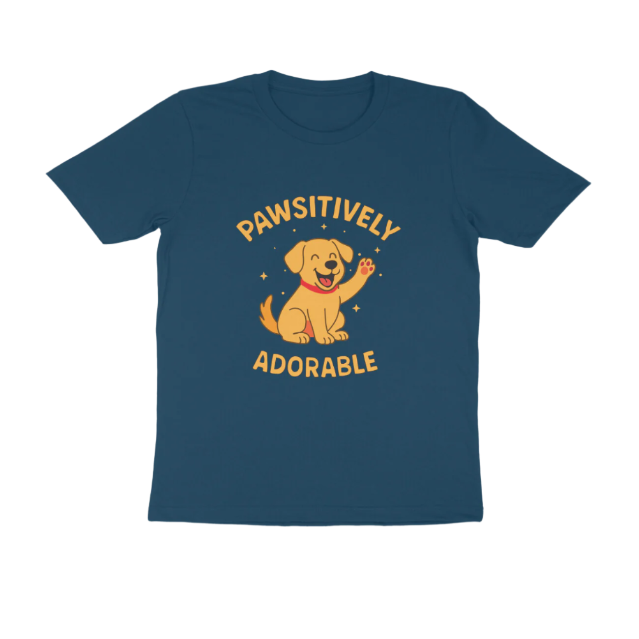 Pawsitively Dog Men’s T-Shirt navy blue with cartoon dog graphic and funny quote, animal lover t-shirt by Store Asmi