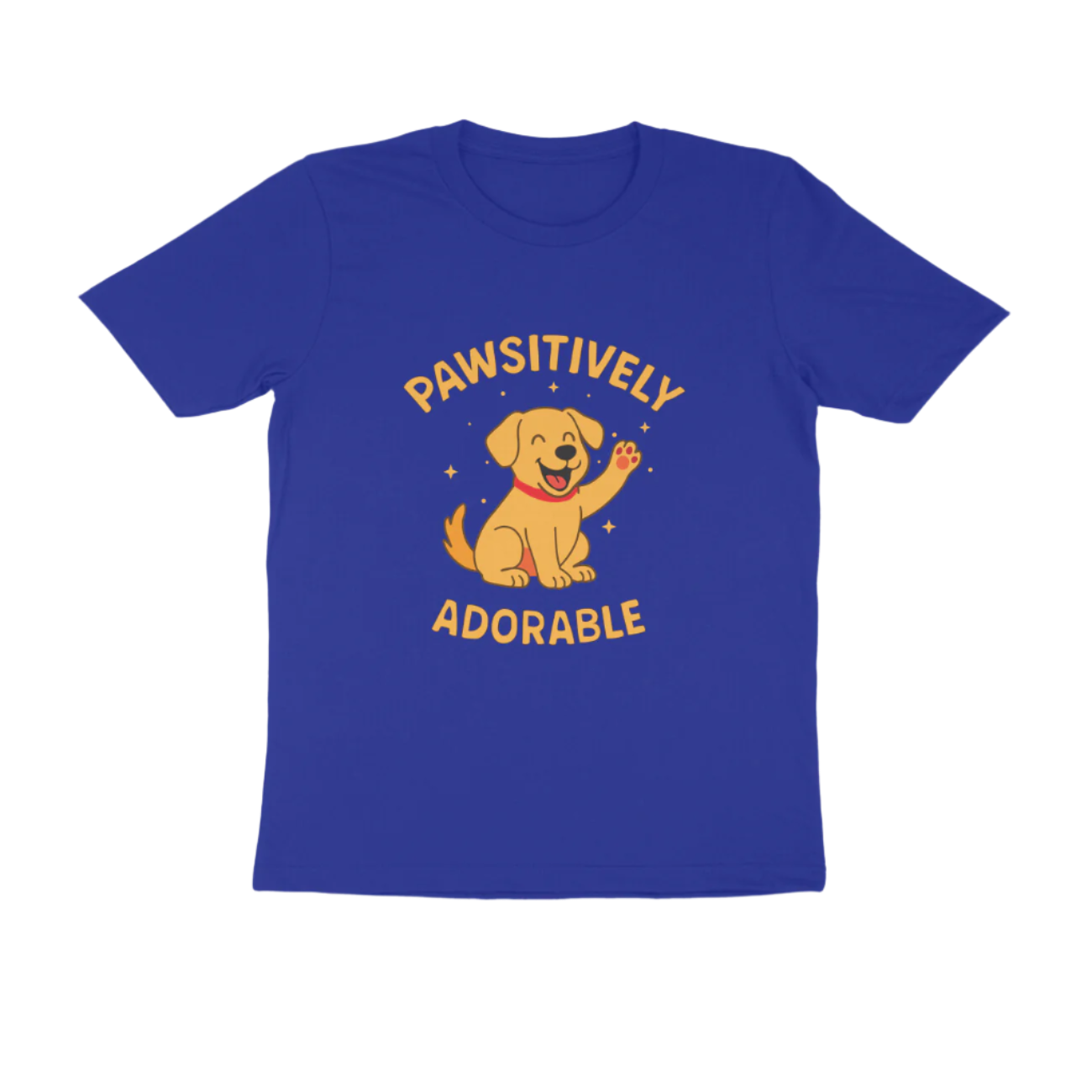 Pawsitively Dog Men’s T-Shirt royal blue with cartoon dog graphic and funny quote, animal lover t-shirt by Store Asmi