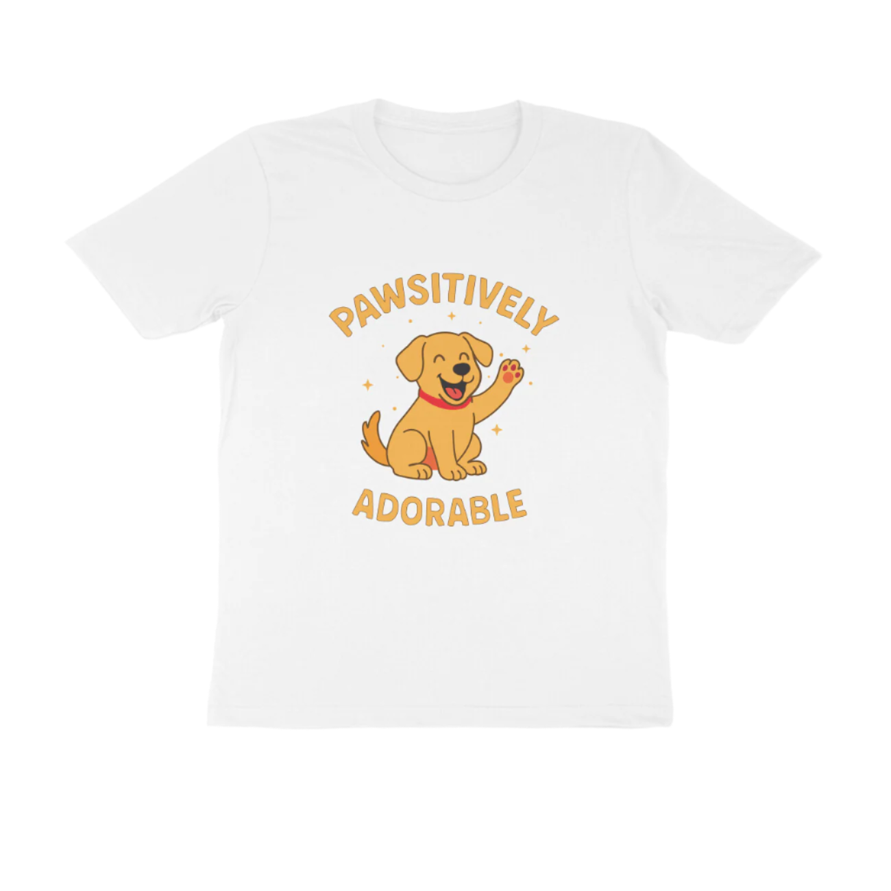 Pawsitively Dog Men’s T-Shirt white with cartoon dog graphic and funny quote, animal lover t-shirt by Store Asmi
