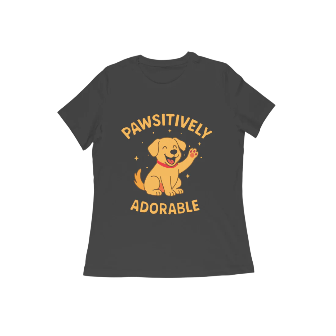 Pawsitively Dog Women’s T-Shirt black with cartoon dog graphic and funny quote, cute animal lover gift t-shirt by Store Asmi