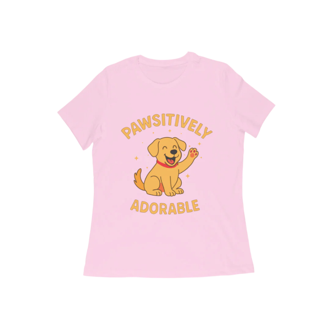 Pawsitively Dog Women’s T-Shirt light pink with cartoon dog graphic and funny quote, cute animal lover gift t-shirt by Store Asmi