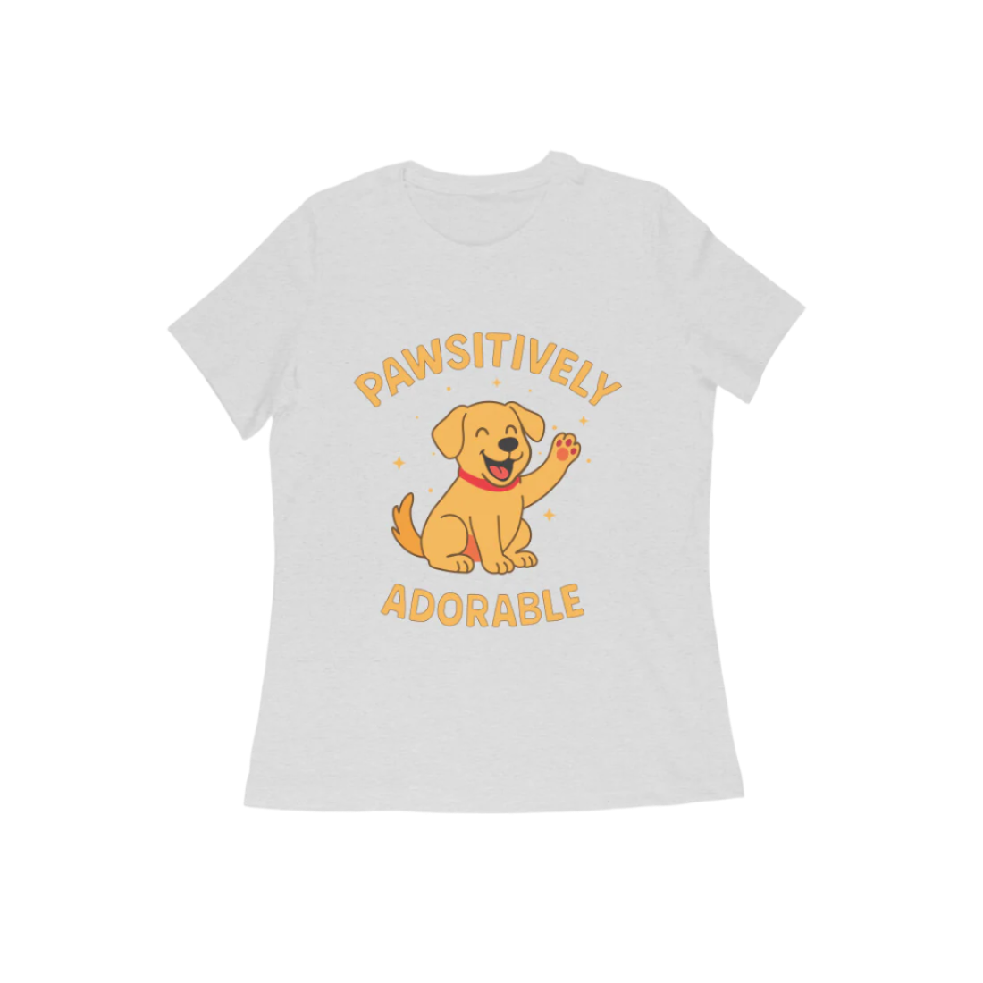 Pawsitively Dog Women’s T-Shirt melange grey with cartoon dog graphic and funny quote, cute animal lover gift t-shirt by Store Asmi