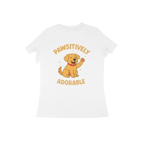 Pawsitively Dog Women’s T-Shirt white with cartoon dog graphic and funny quote, cute animal lover gift t-shirt by Store Asmi